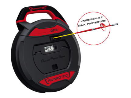 RUNPOTEC GF3 Kablo Çekme Cihazı dahil dijital Metre Sayacı, Fiberglas Çubuk Ø 3 mm , 9 - 45 mm boru iç çapı için - 10192