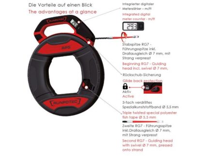 RUNPOTEC RP5 Kablo Çekme Aleti dahil dijital Metre Sayacı 9 - 32 mm boru iç çapı için ideal ürün görseli 3